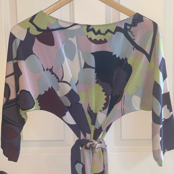 Diane von Furstenberg DvF Mosaic Maja Two Drape Back Paper Forest Mint Silk 8 - Picture 10 of 11